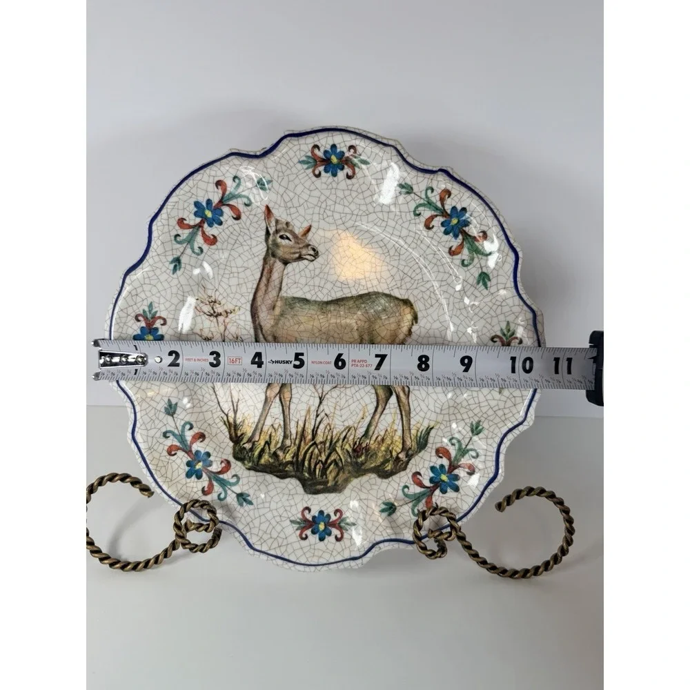 Vtg Lami Italy Melamine Hanging Wall Deer Plate‎ Scalloped Edge 10.5